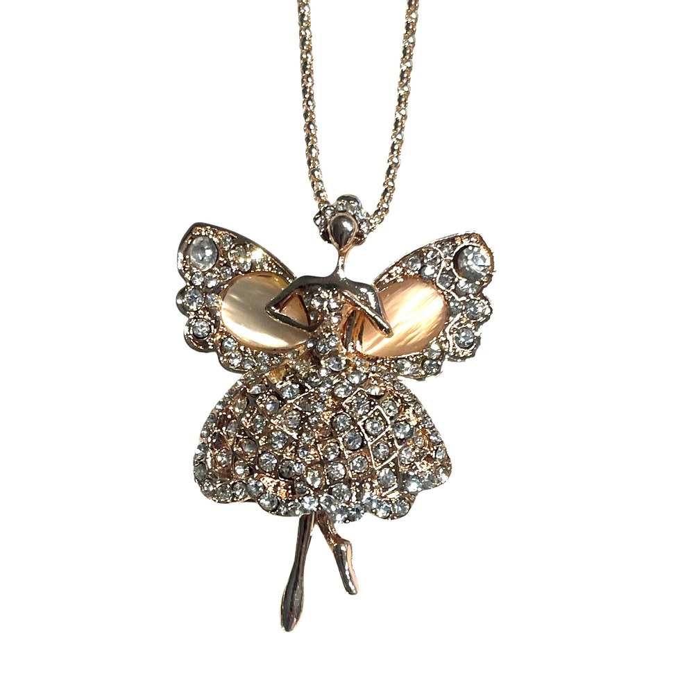 Betsey Johnson Large Fairy Ballerina Gold Tone‎ Statement 13" Necklace-NEW - Picture 2 of 5